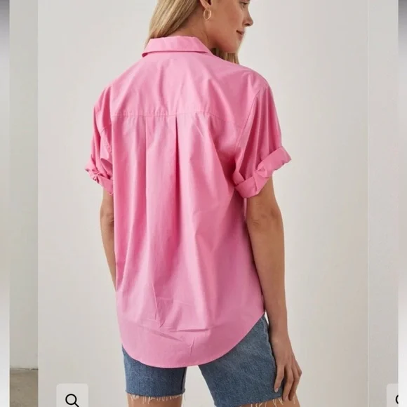 Rails JoJo Hot Pink Oversized Button Down Blouse Women’s XS Cuffed Short Sleeve - Picture 2 of 12